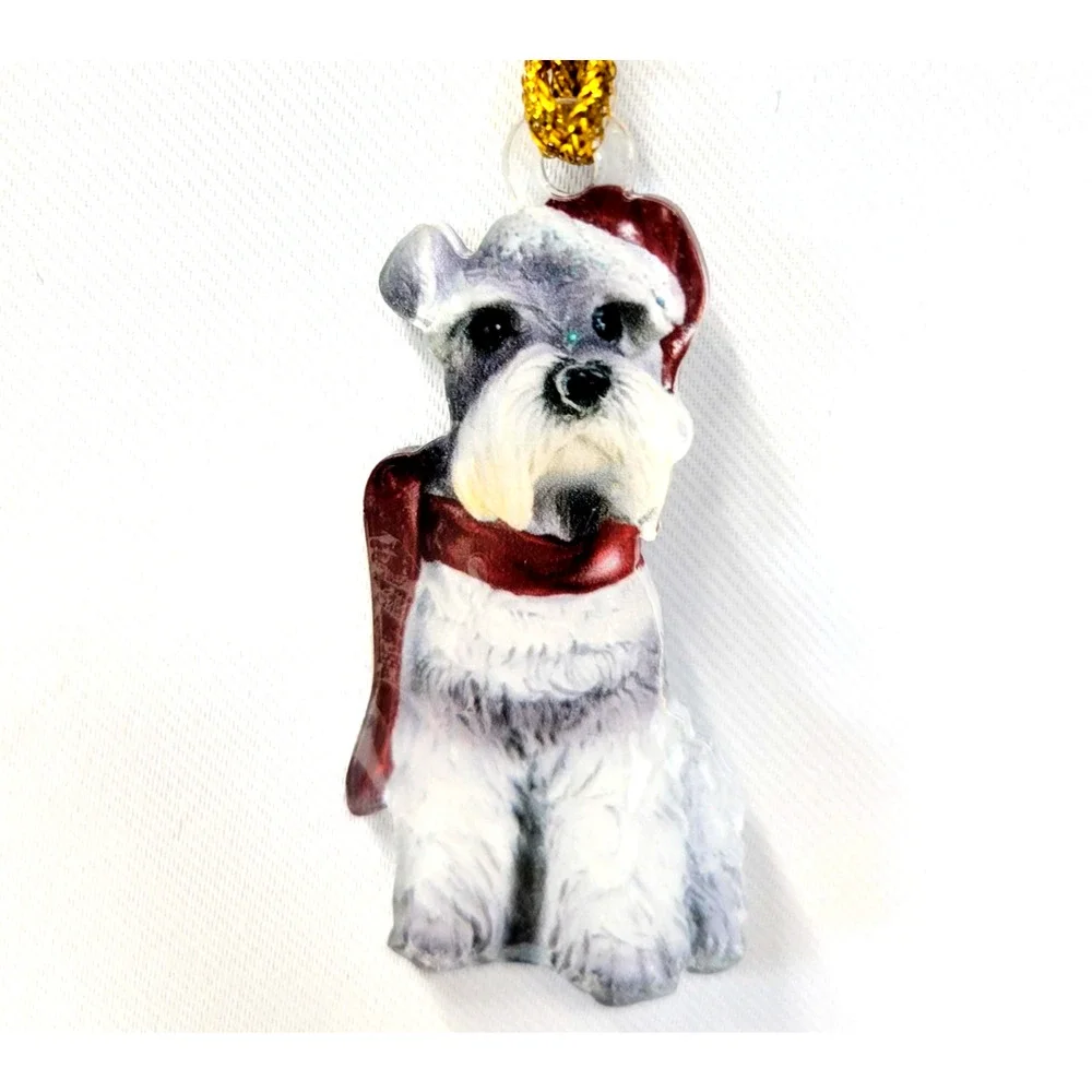 Schnauzer Dog Christmas Tree Ornament Santa Hat Scarf Holiday‎ Decor Hanging